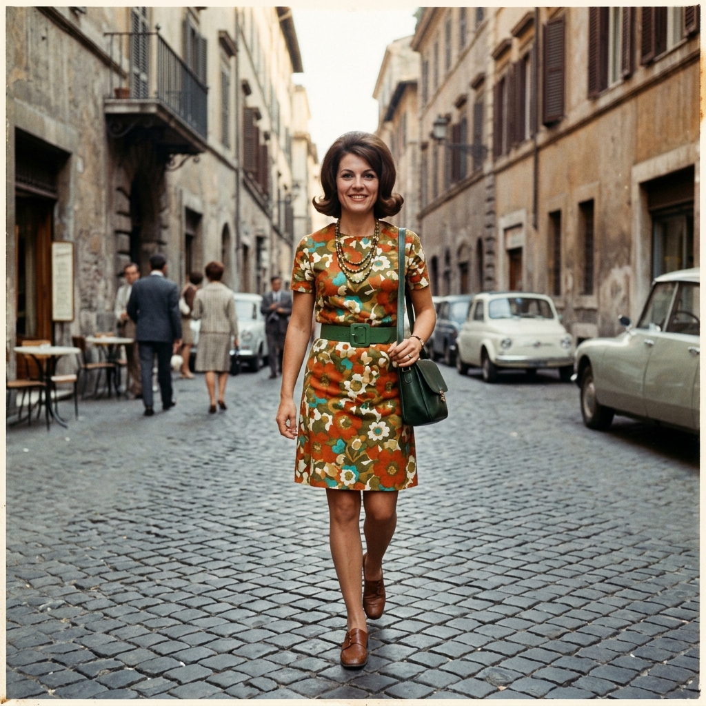 Same person transformed into authentic 1968 vintage memory